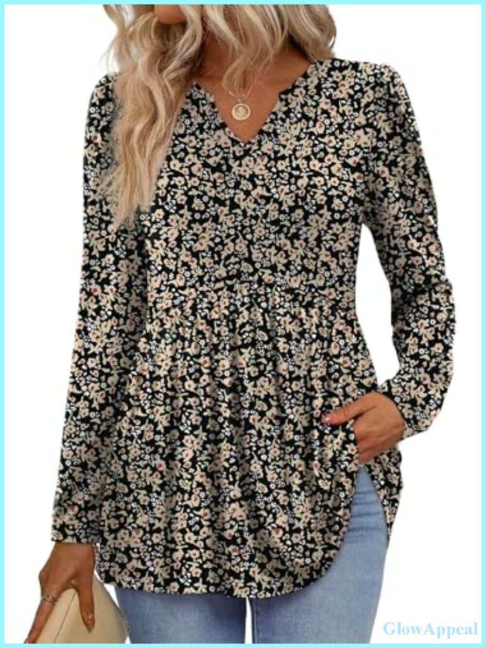 Womens Long Sleeve V Neck Babydoll Peplum Tunic Top Flowy Loose Fit Blouse